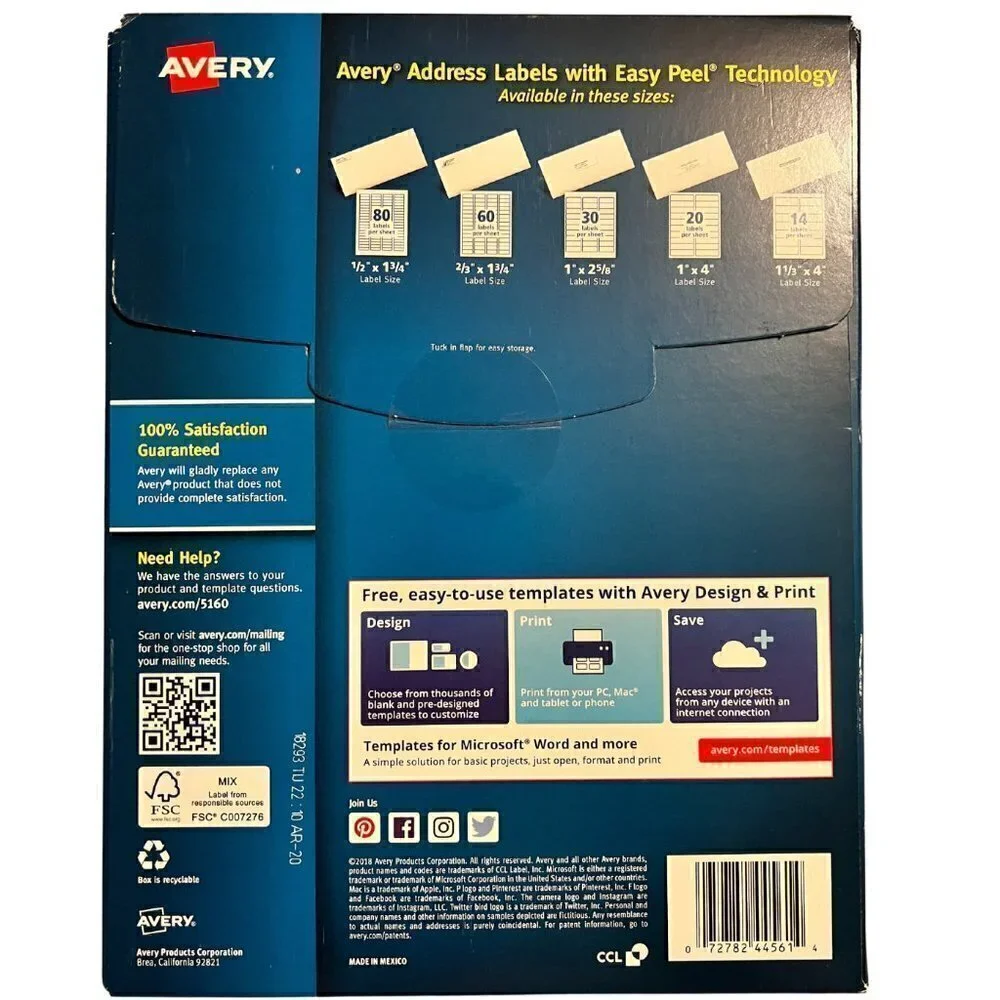NEW Avery 5160 Mailing Address Labels, 1 x 2 5/8, 3,450 Labels